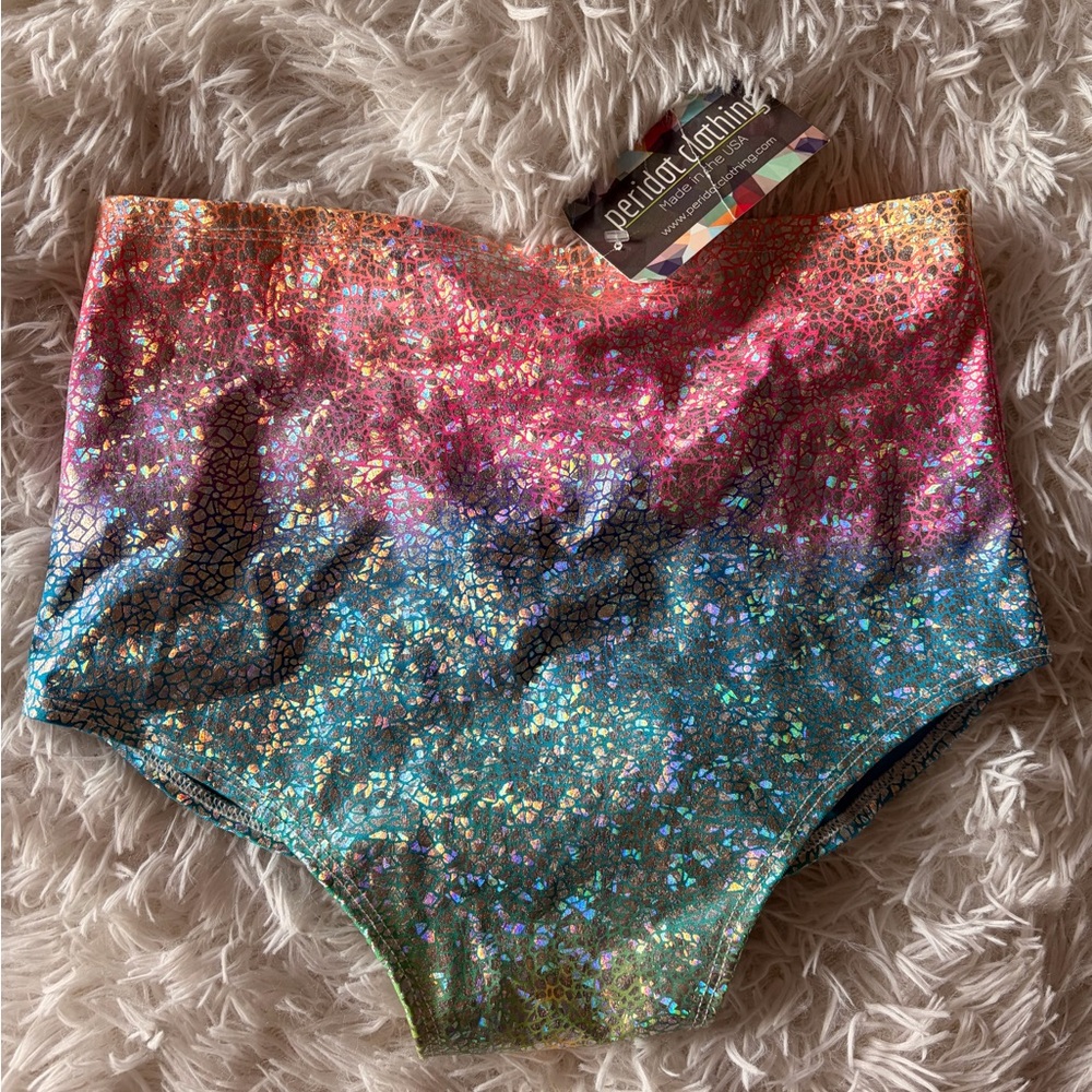 High-Waist Holographic Ombre Shorts — Pink to Blue